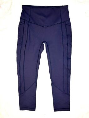 LULULEMON High Rise Pocket Leggings Crop Women’s 8 Navy Blue Activewear Yoga